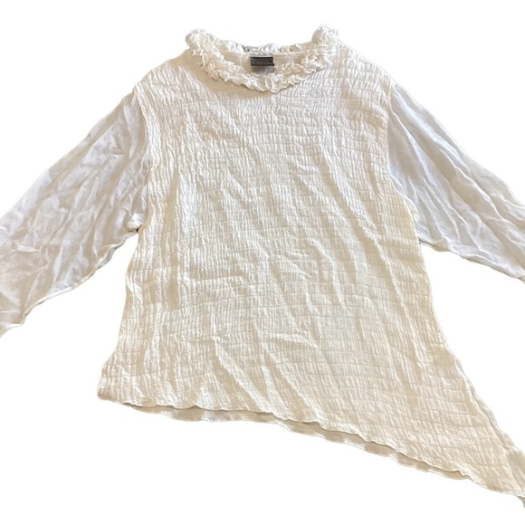 Exotic Brand Womens Silk Top Bottom Set Ruffled Collar Size XS Sheer Gauze Sheer - Picture 5 of 16